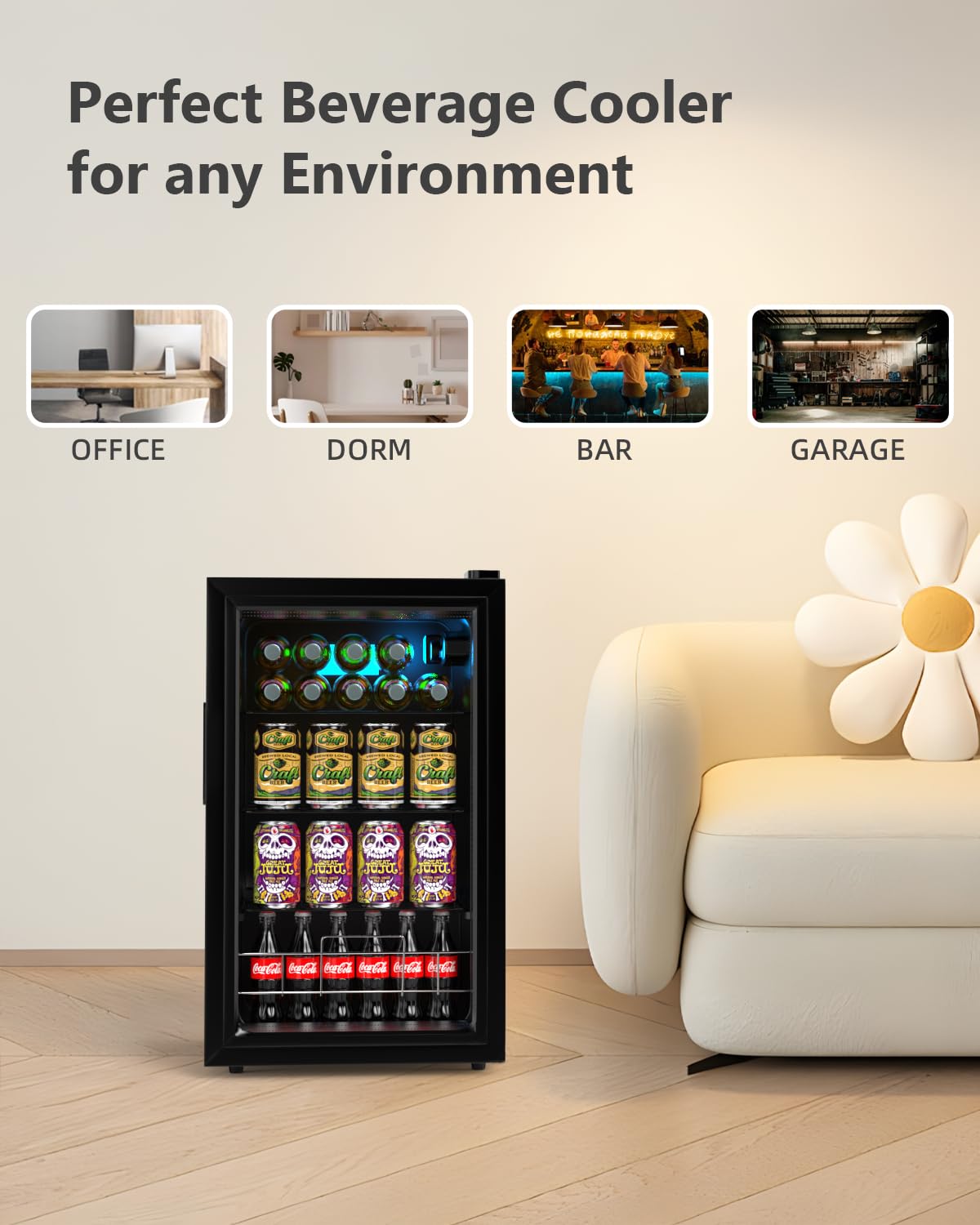 Geekman Beverage Refrigerator Cooler, 120 Cans Freestanding Beverage Fridge with Double-layer Glass Door， Mini Fridge Beverage with Adjustable Removable Shelving, Perfect for Beer, Wine, Soda and more on Fridge.com