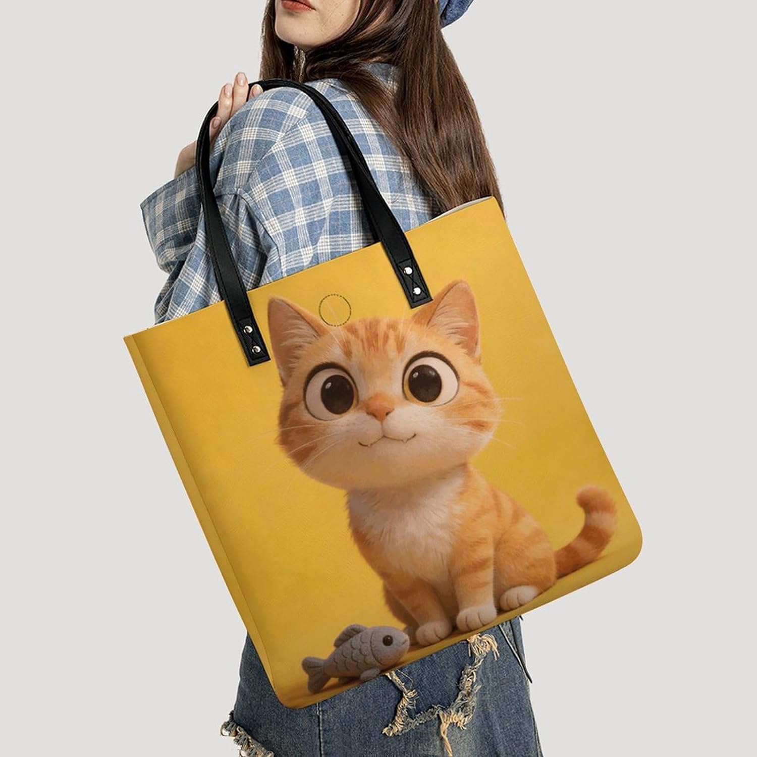 Funny Cat Tote Bag with Magnetic Buckle Reusable Grocery Bags Lightweight Cross Body Handbag for Daily Essentials