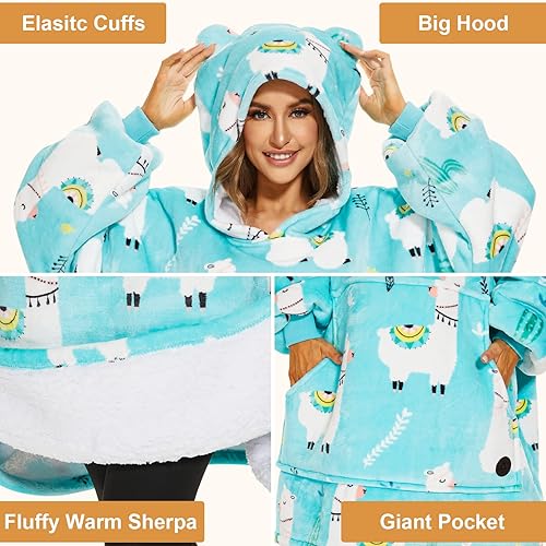 Miniatura 5 de THREE POODLE Manta con capucha de sherpa de gran tamaño para adultos, mujeres, hombres y niños, extremadamente acogedora, cálida y suave manta con