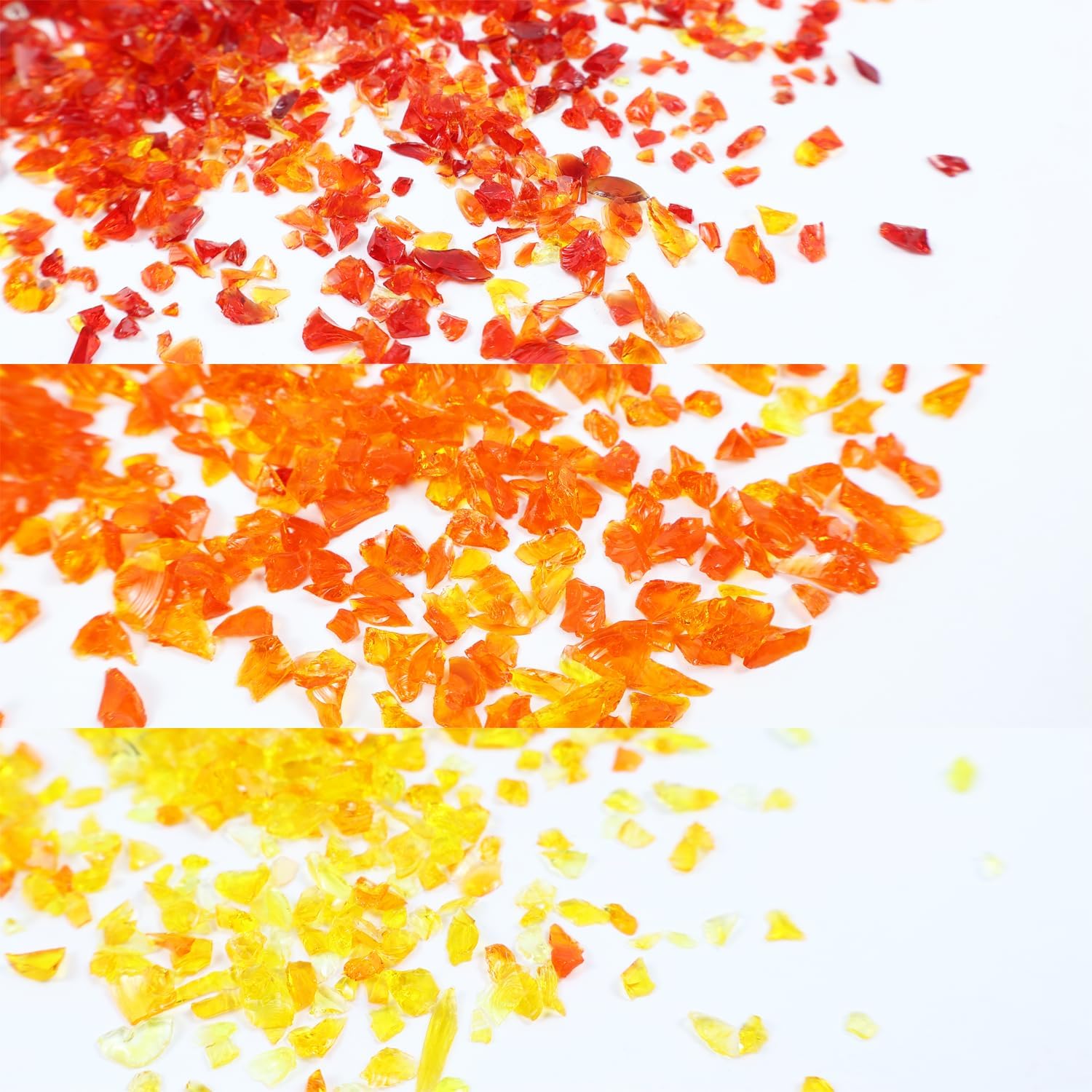 Crushed Glass Broken Glass Pieces Shattered Glass gems Set of 3,for Resin Art,Nail Art, vase Filler, 1-3mm (Red&Orange)