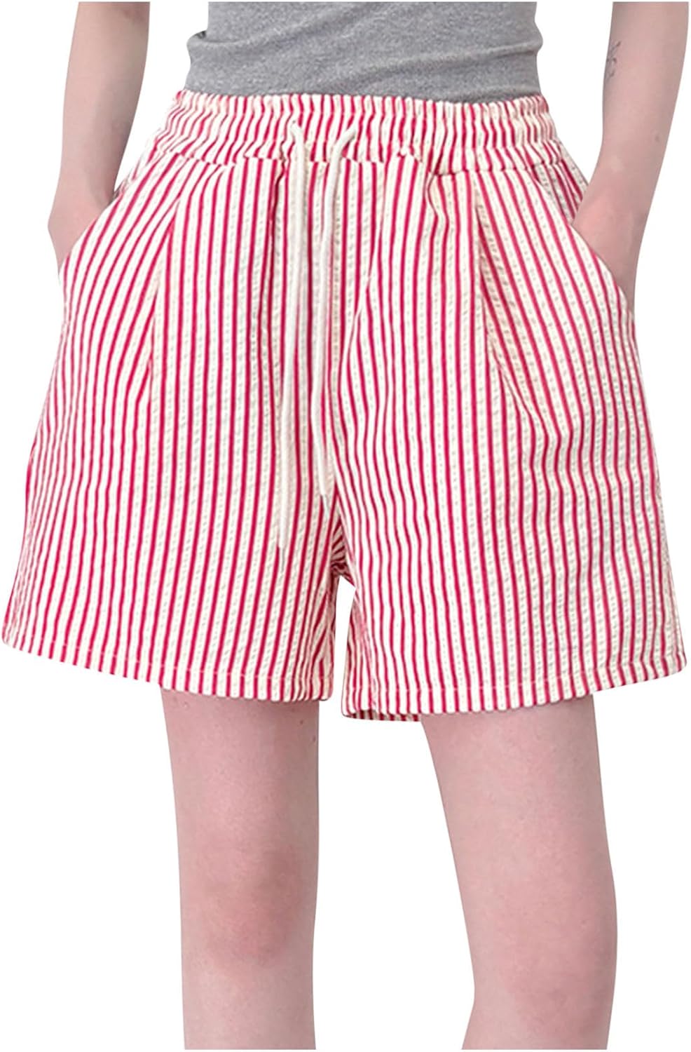Women Baggy Striped Lounge Sleep Shorts Wide Leg Elastic Waist Pajama Bottoms Loose Comfy Pj Shorts with Pockets