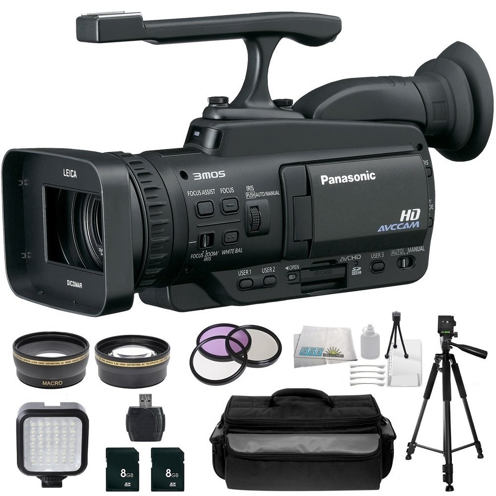 Panasonic Professional AG-HMC40 AVCHD Camcorder with 10.6MP Still and 12x Optical Zoom w/ SSE Premium Movie Makers Kit. Includes: Video Light, Full Size Fluid Head Tripod, 0.45x High Definition Wide Angle Lens, 2X Telephoto HD Lens, 3 Piece Pro Filter Kit, 2x 8GB SDHC Memory Cards, Card Reader, Starters Kit & Professional Carrying Case