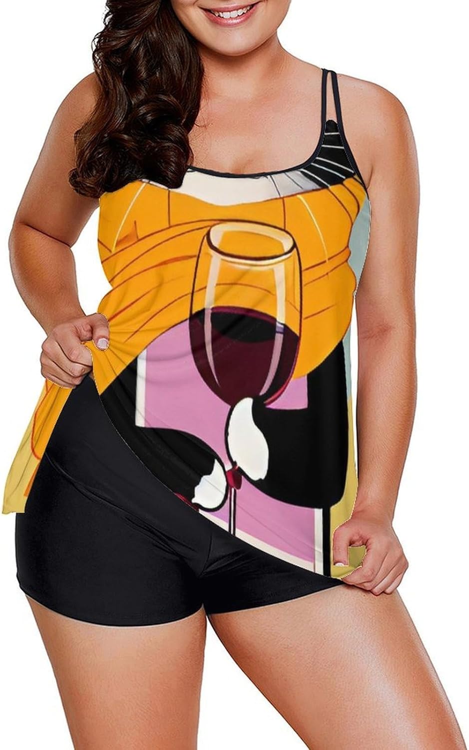 Women's Vintage Style Tankini Set, 2 Piece Modest Tummy Control Swimsuit with Tank Top