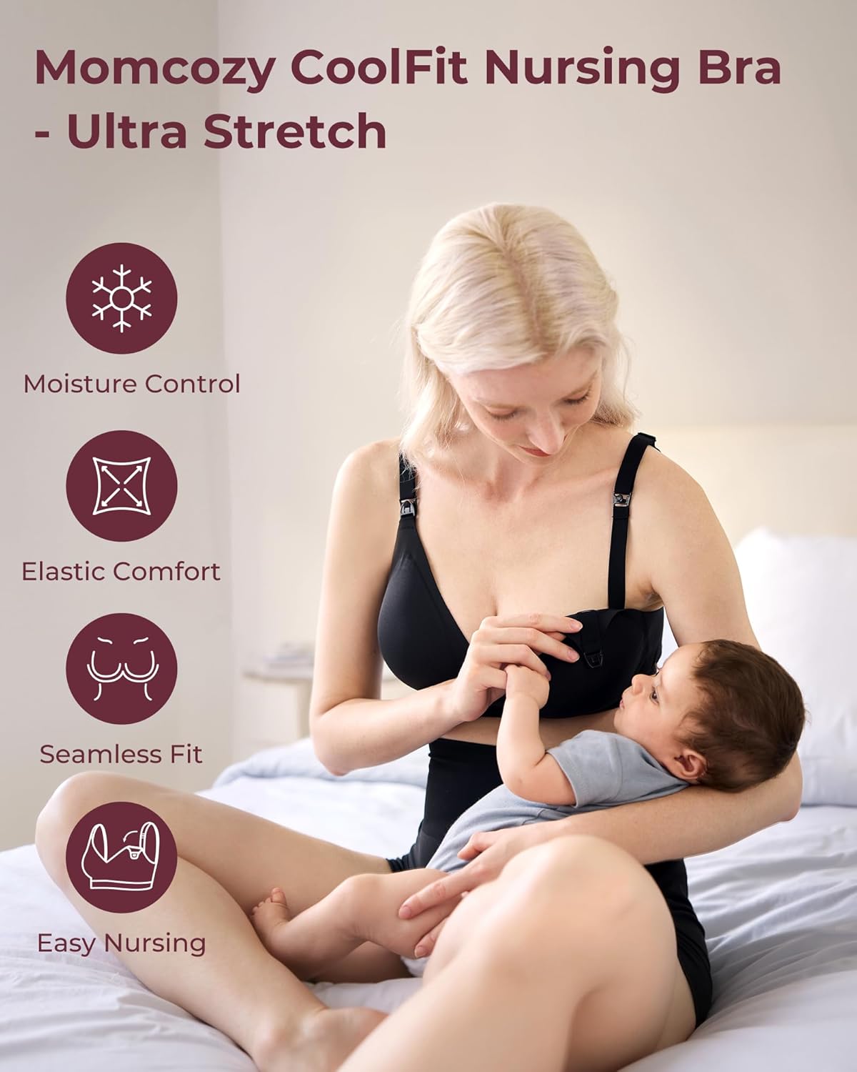 Momcozy CoolFit Nursing Bras for Breastfeeding, Fixed Padding Ultra Stretch Seamless Jelly Strip Maternity Bra, Wireless - Image 6