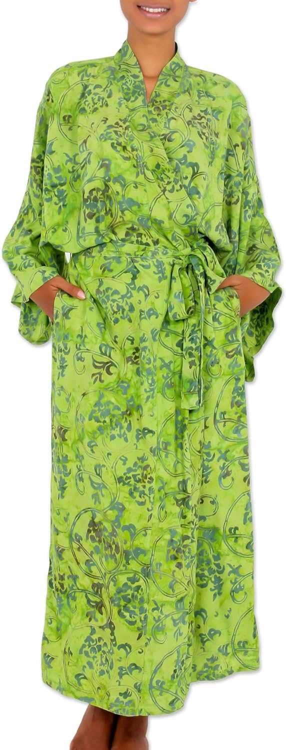 NOVICA Artisan made Women's Handpainted Batik Patterned Long Robe from Indonesia