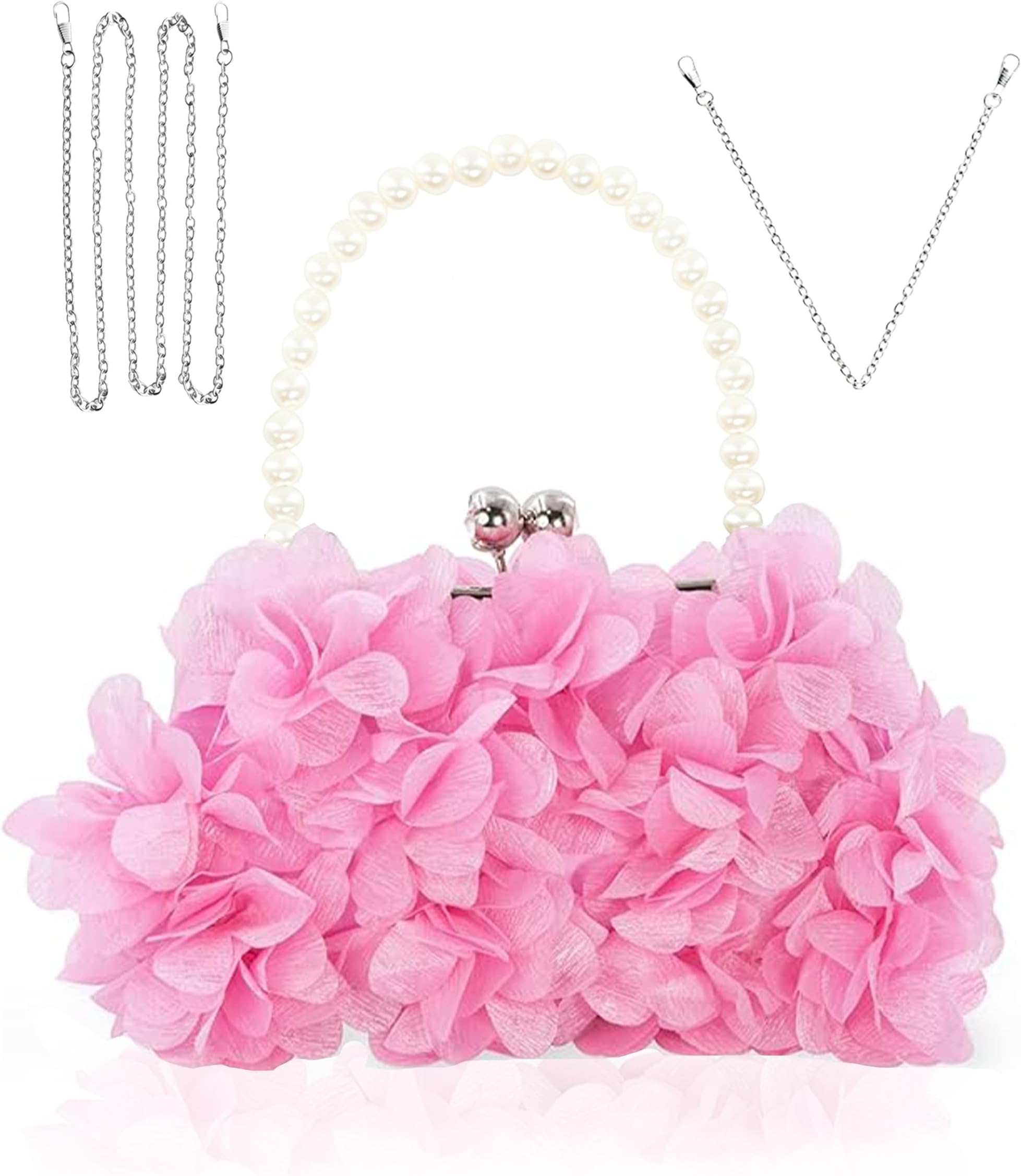 Women Elegant Evening Purse, Small Floral Clutch Bag with Detachable Chain for Wedding, Party, Prom
