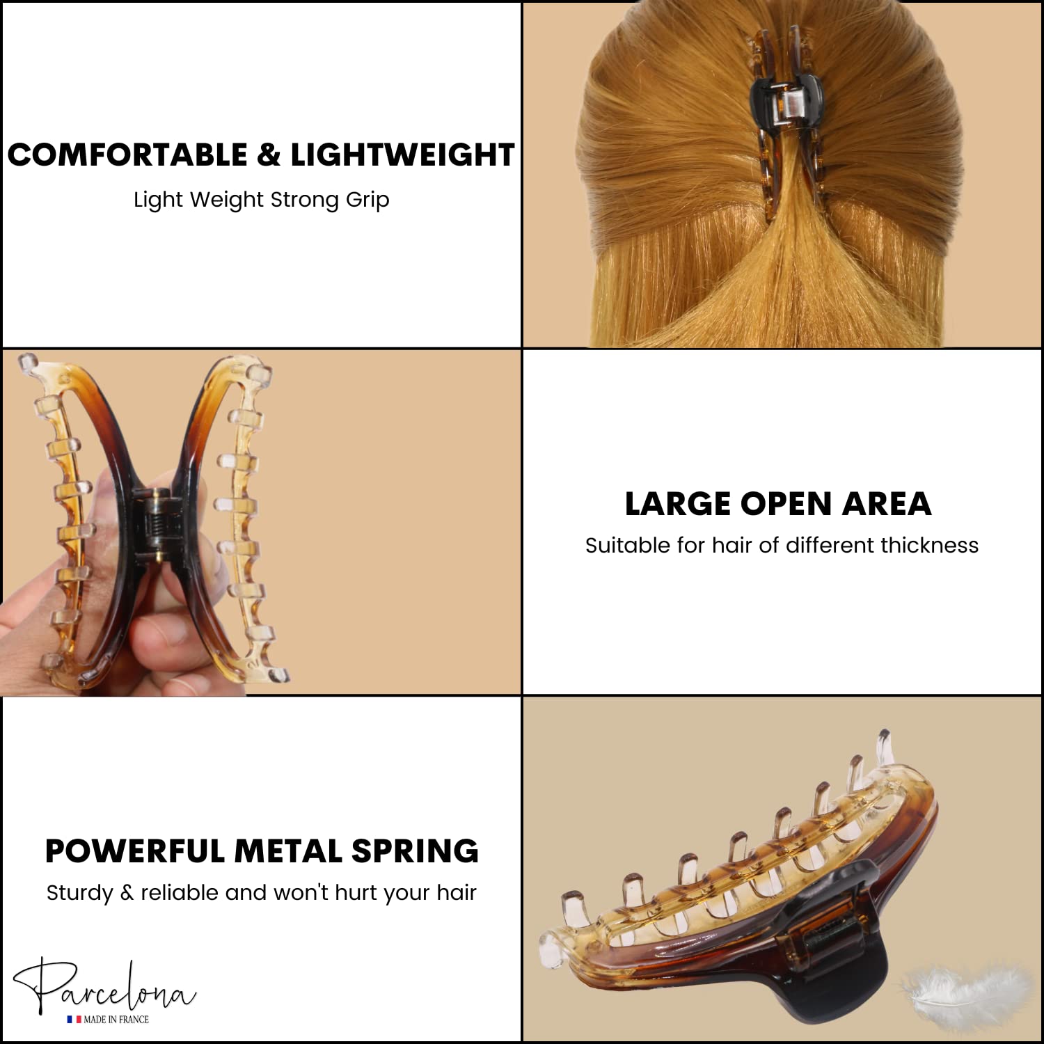 Parcelona French Slim Double Shaded Crystal Clear Tortoise Brown Shell Celluloid Small 2 3/4" Hairgrips Claw Clip Clamp Clutcher for Fine Hair for Women and Girls - Image 4