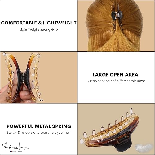 Miniatura 4 de Parcelona Francés delgado doble sombreado cristal transparente tortuga marrón concha celuloide pequeño 2 34 pulgadas pinzas pinza pinza pinza