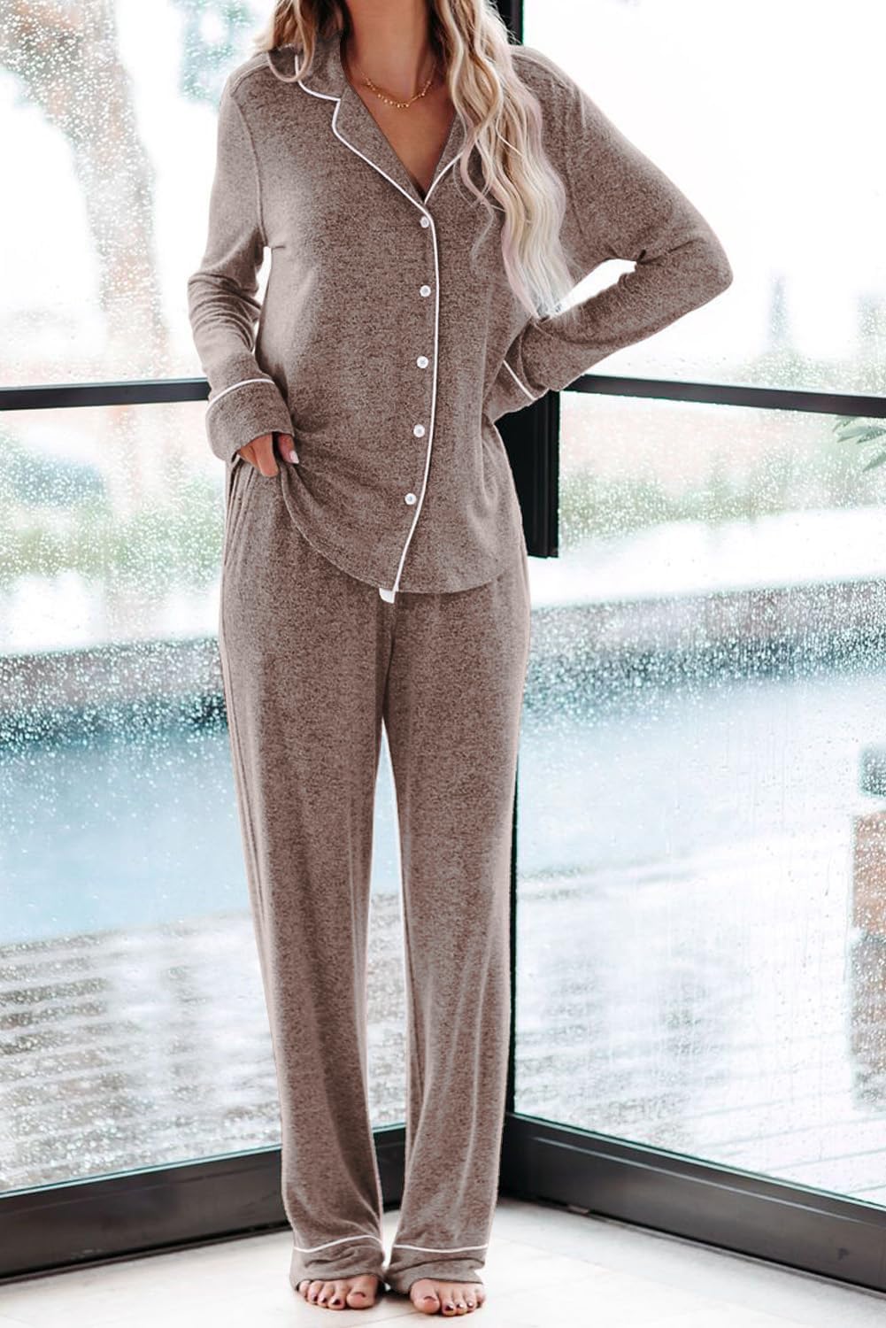 Aamikast Women's Pajama Sets Long Sleeve Button Down Sleepwear Nightwear Soft Pjs Lounge Sets - Image 3