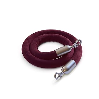 Montour Line Heavy-Duty Velvet Stanchion Rope Cotton Core, Post Queue Line Barrier for Movie Theaters, Grand Openings, Hotels 6 ft, Maroon Rope with Satin Stainless Steel Snap Ends