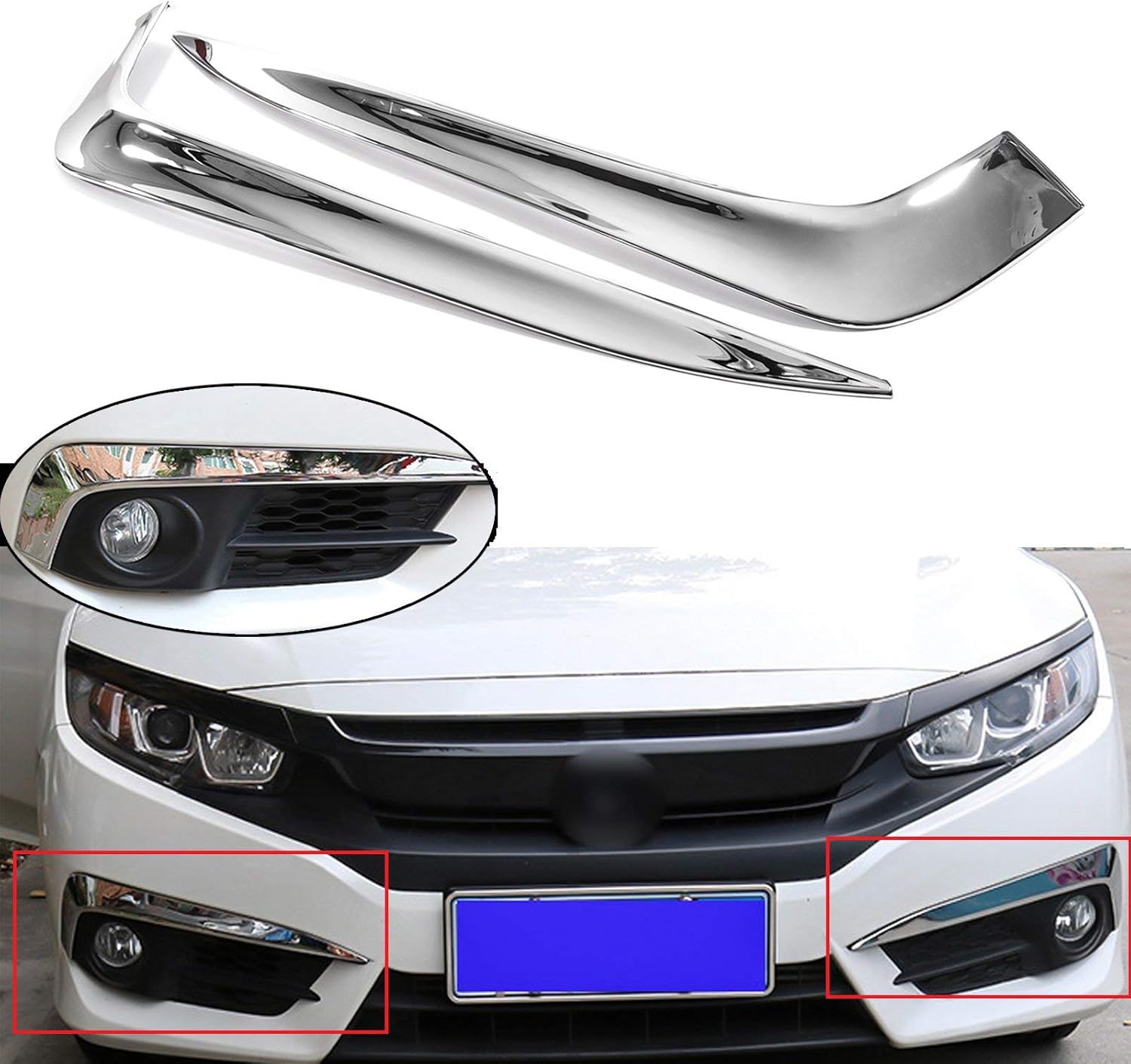 x xotic tech Front Fog Light Eyelid Eyebrow Frame Cover Trim Chrome, Compatible with Honda Civic 10th Gen 16-18