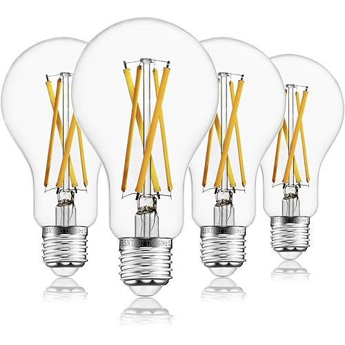 FLSNT 100W Equivalent Dimmable A21 LED Light Bulbs, Efficient 12W, 1600Lumens, 2700K Soft White, CRI90, E26 Medium Base, Clear Glass, 4 Pack