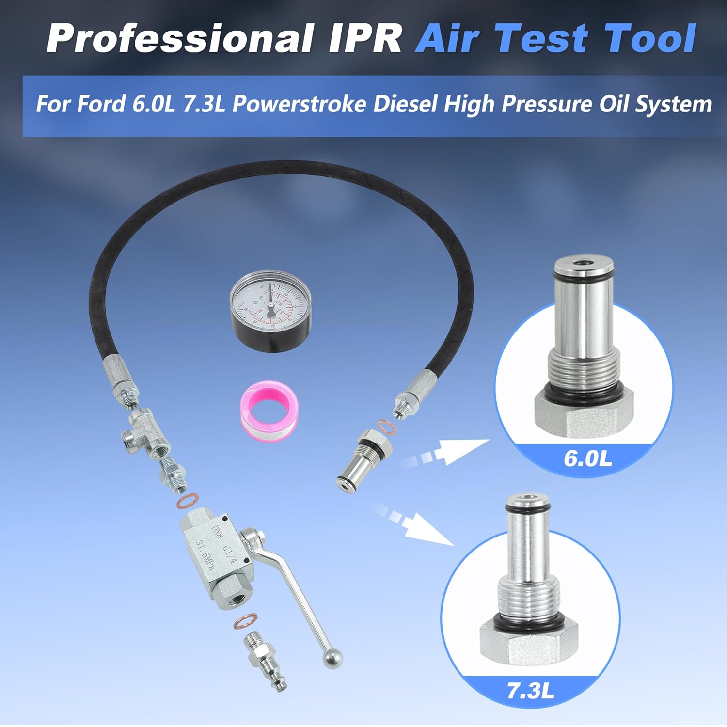 IPR Air Test Tool Special Kit for Ford 6.0L 7.3L for Powerstroke Diesel Engines High Pressure Oil System Leak Detection Tool Set W/Adapter Fittings/O-Rings/Shutoff Valve/Gauge