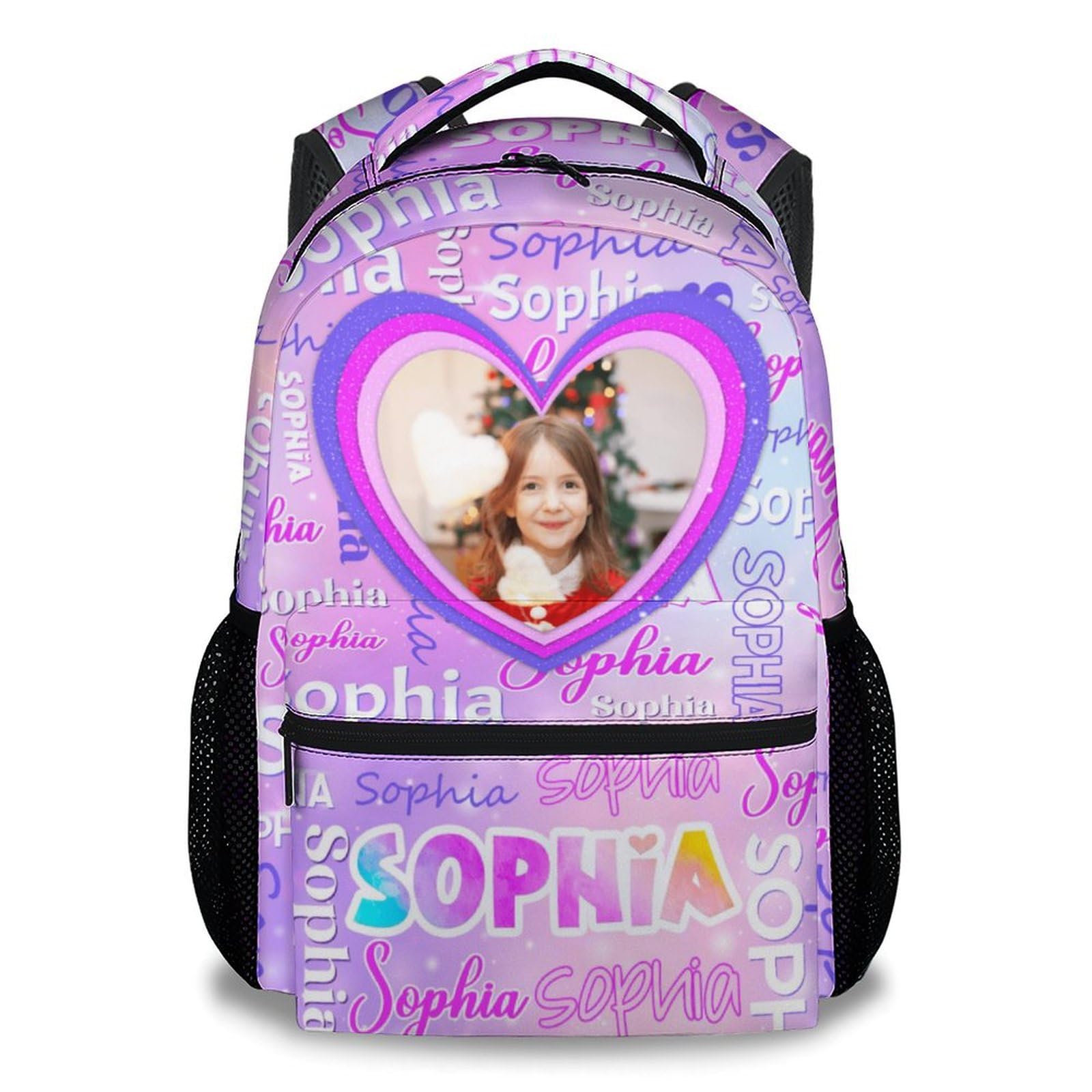 UNIKITTY School Backpack for Girls, Personalized Bookbag with Photo/Name - Custom Back Pack for Child Students - 17 Inch Kids Schoolbag for Preschool