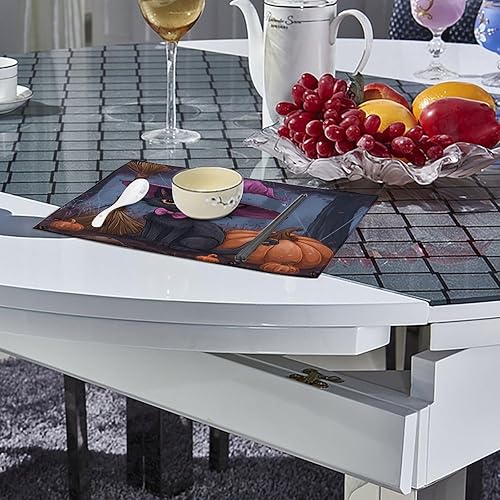 Miniatura 4 de Halloween Cat Pumpkin Lantern Placemats Set of 6 Resistant Table Mats Washable Place Mats for Dinner Party Table Decoration