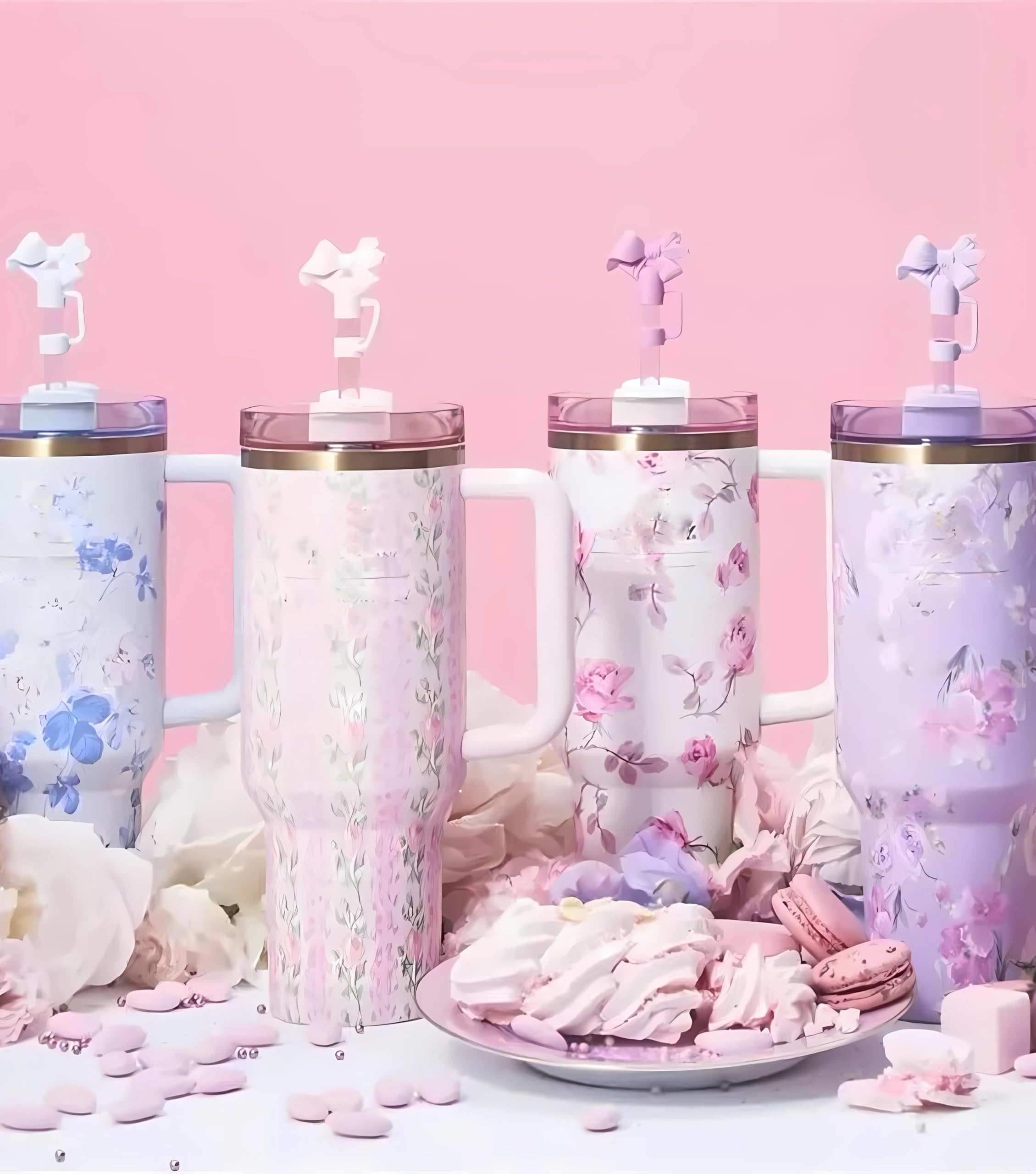 Love Shack Fancy Quencher Tumbler 40 oz Quencher H2.0 with box.40oz Tumbler with Handle,Double Wall Vacuum Reusable Stainless Steel Insulated Water Bottle,With Leak Proof lid and Straw ()