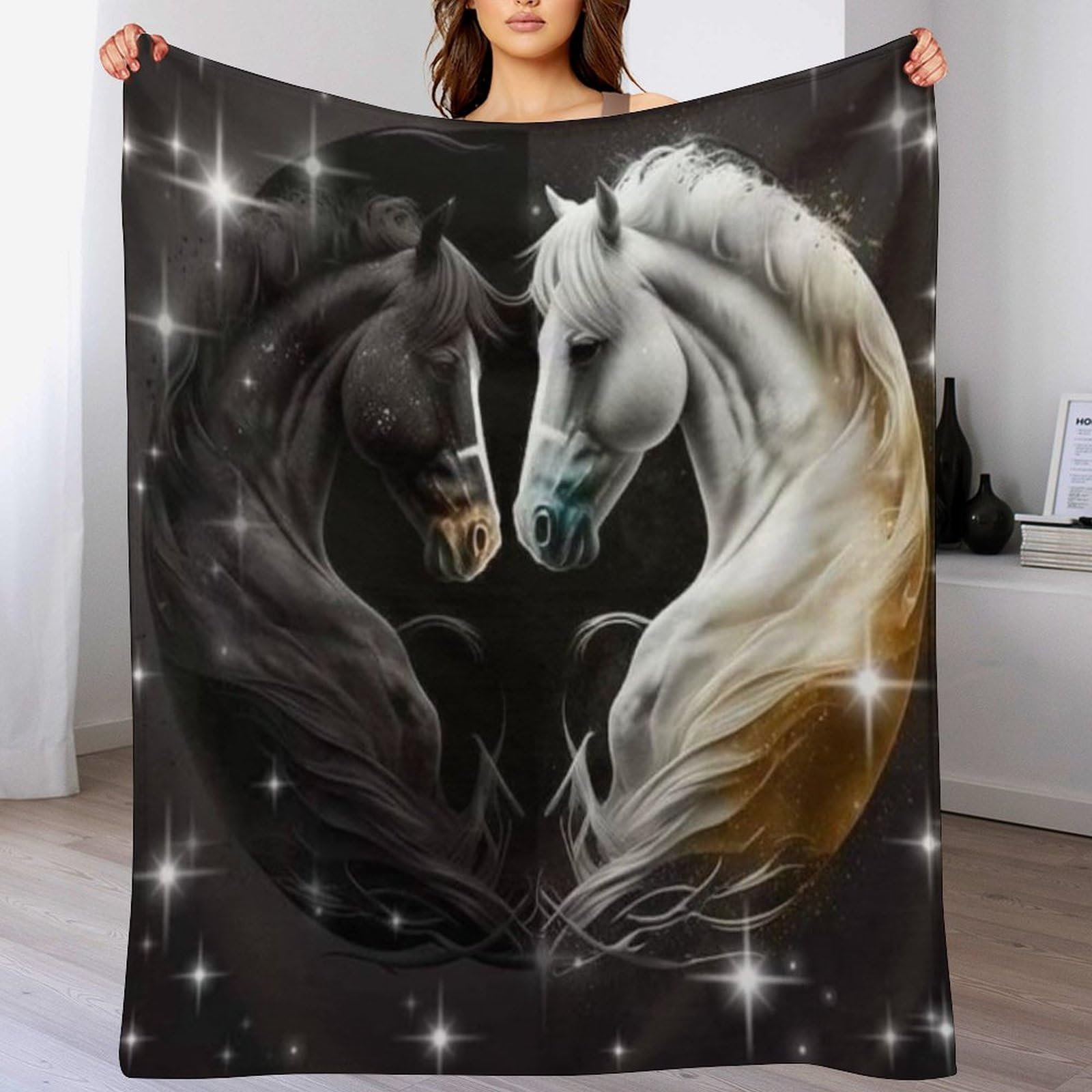 Couverture flanelle cheval polaire douce : plaid lit, sofa et canapé-lit 100x130