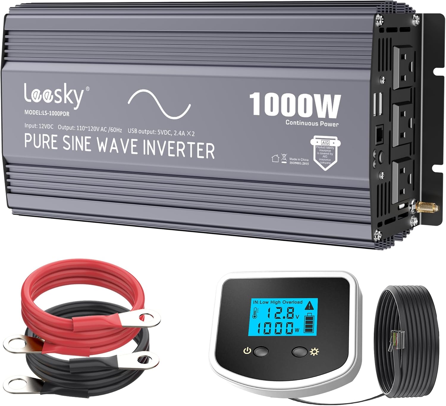 LEESKY 1000W Pure Sine Wave Energy Inverter 12V DC to 120V AC Converter with LCD Distant Controller UL-Licensed Fuses Suitable with Lithium Battery Starlink for Automotive RV Truck Photo voltaic House Off-Grid Use