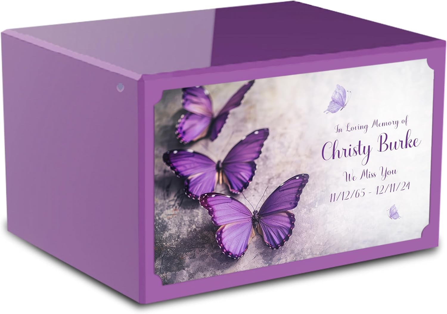 GetUrns Heritage Adult Purple Cremation Urn Box for Human Ashes I Butterfly UV Printing Wooden Urns for Male and Female I 213lbs