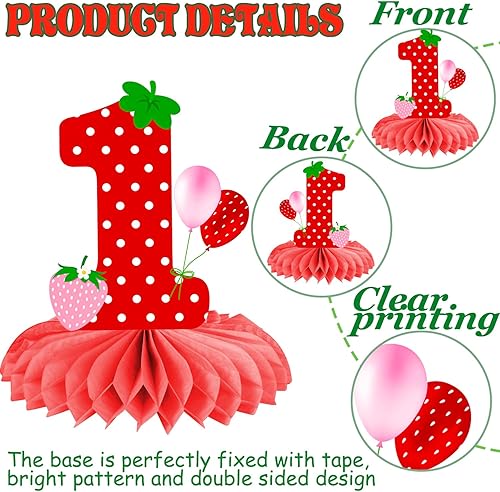 Miniatura 4 de Berry Sweet One - Centros de mesa de panal de abeja, decoración de mesa de primer cumpleaños, 13 piezas, decoración de primer cumpleaños, fresa,