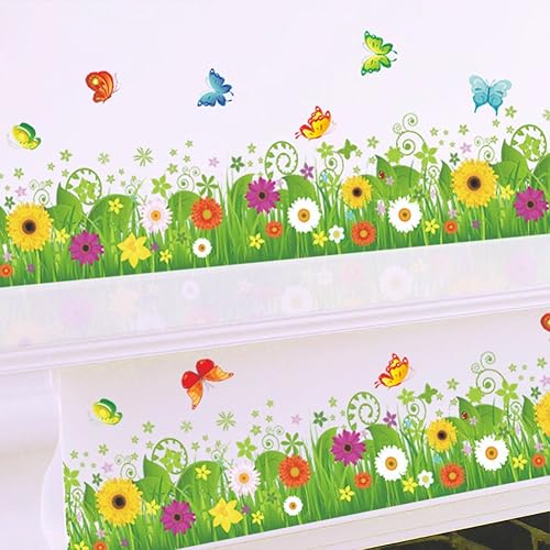 Miniatura 3 de Amaom Removable Beautiful Green Sunflower Flowers Grass with Flying Butterfly Wall Decals Murals Home Art Decor Peel Stick Wall Stickers for Wall
