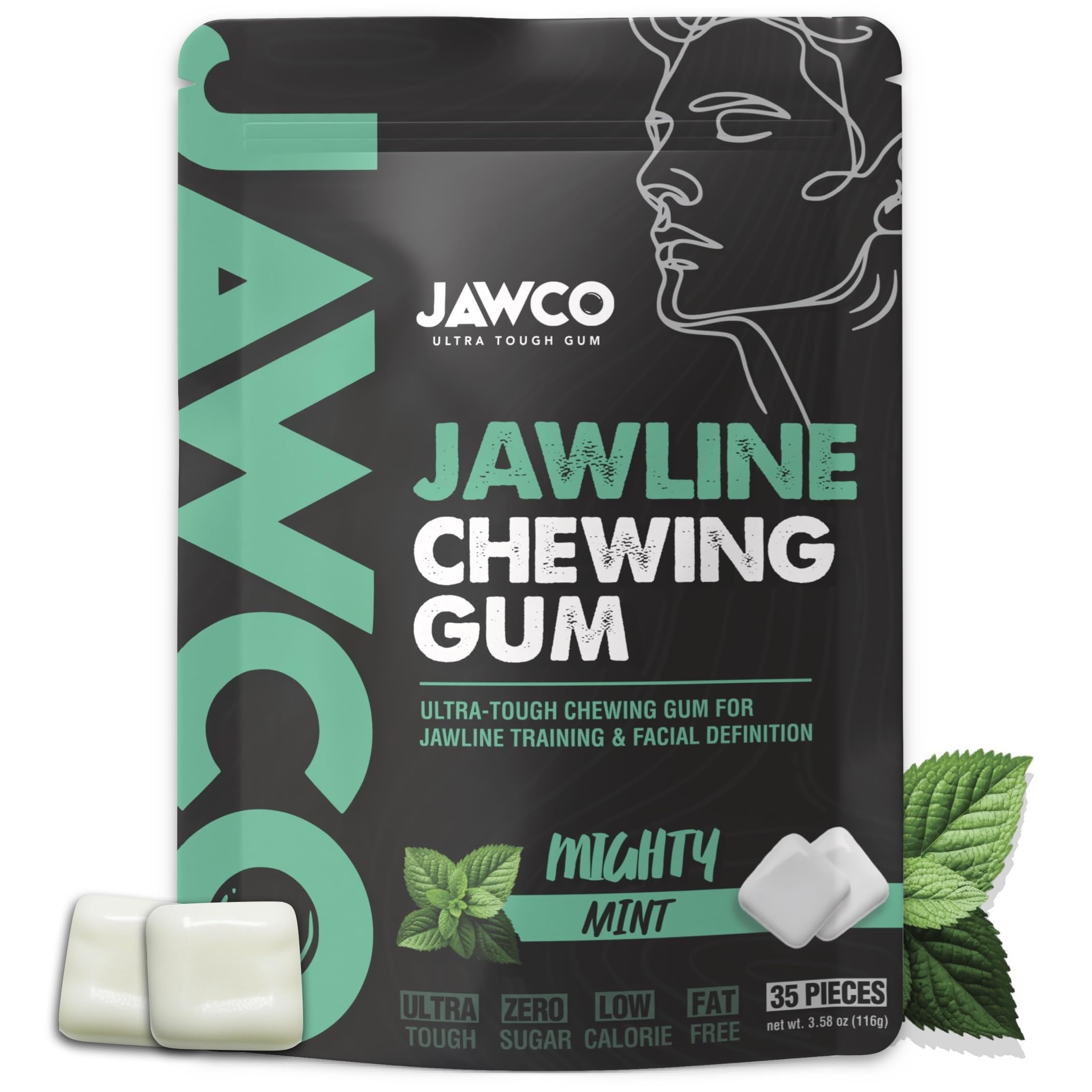 JAWCO Ultra-tough Jawline Chewing Gum | Get a Stronger, Squarer Jawline | Mighty Mint Jaw Training Hard Gum | Chisel, Sculpt, Tone your Jaw | 15X Hardness | Facial Fitness Mewing Gum | 35 Pieces/Pack