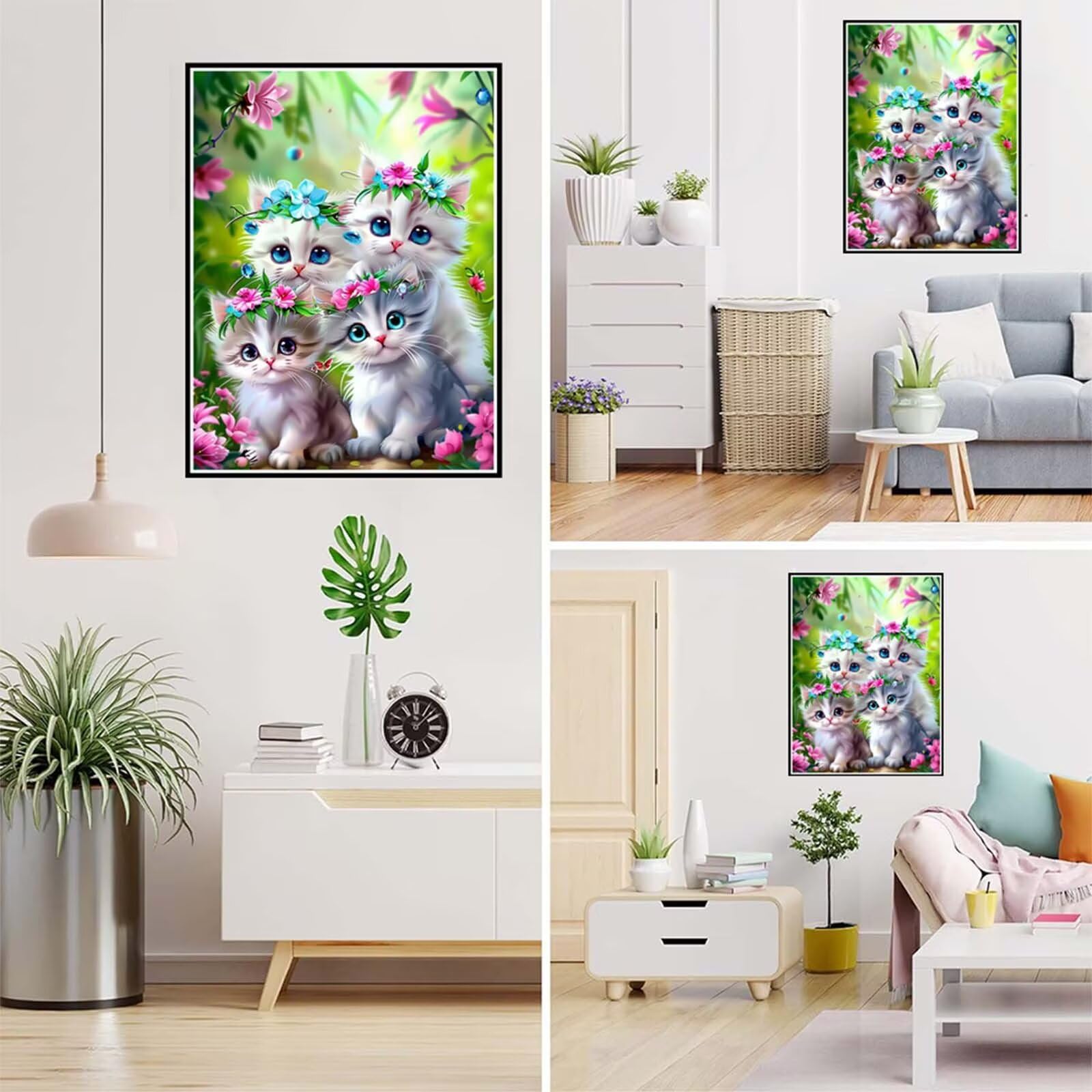 Diamond Painting Katze Malen Nach Zahlen Erwachsene, 5D Diamant Painting Bilder Blume Diamond-painting Mosaikherstellung Bastelset Kinder ab 6 Jahre, Deko Wohnzimmer, Mädchen Geschenke 70x100cm 6X-755