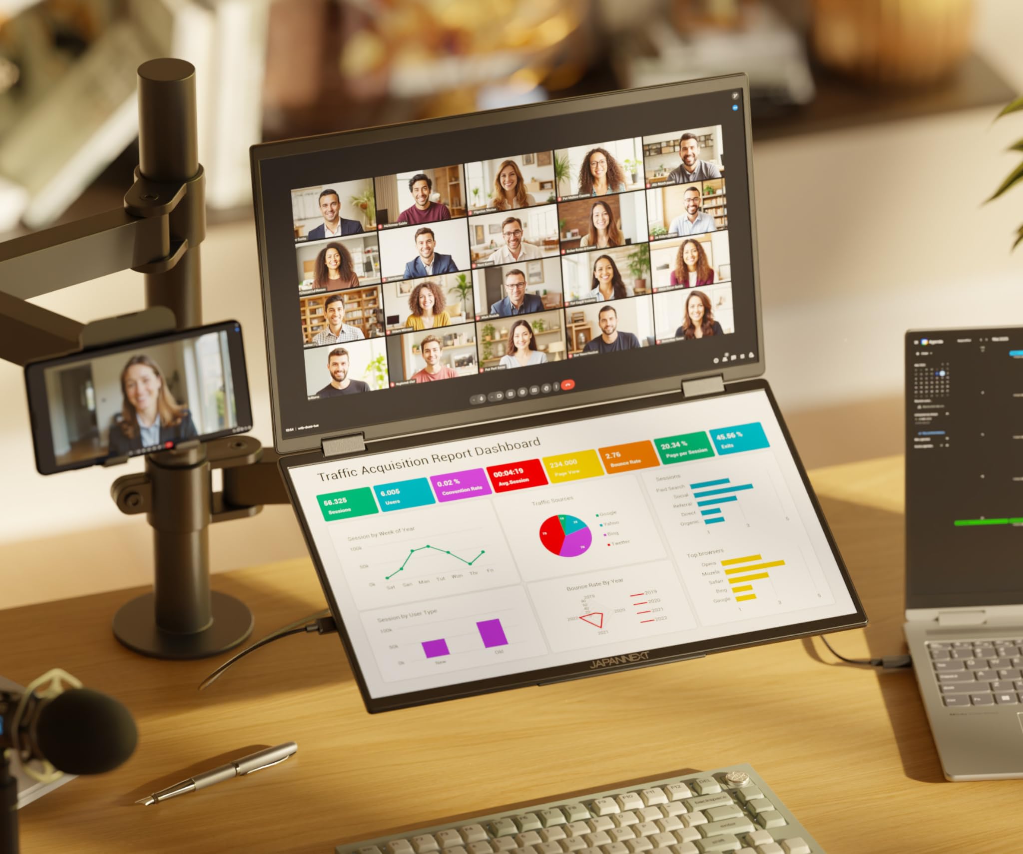 JapanNext Dual Portable Monitor 23,8" (x2) IPS Full HD (1920 x 1080) | 100 Hz | Carga a través de USB-C (45W) Altavoces Integrados HDMI USB-C Conector Jack| JN-DMD-IPS238F-C4