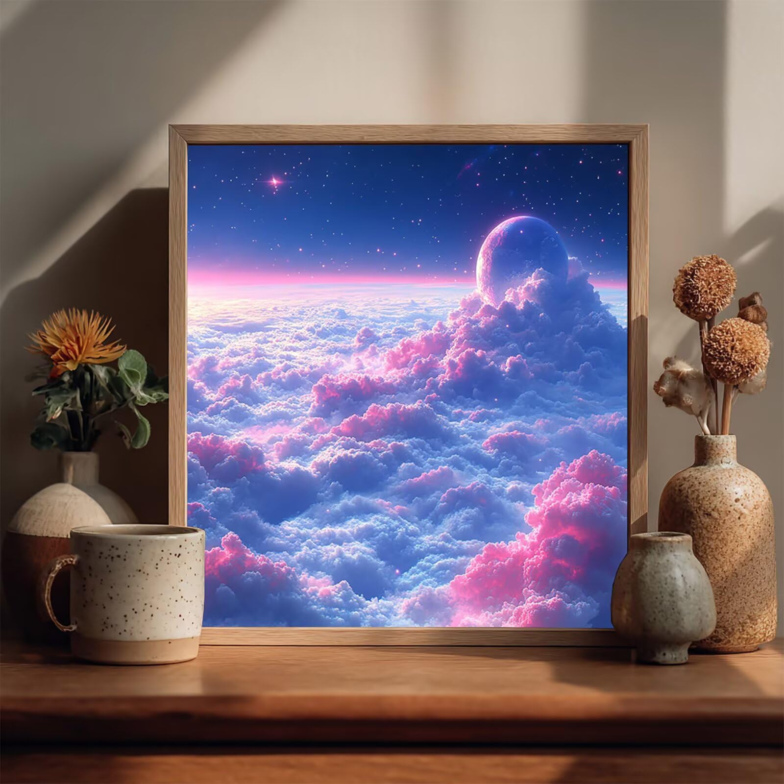 Malen Nach Zahlen Erwachsene Cloud, Malen Nach Zahlen für Zimmer Deko, Sternenhimmel DIY Basteln Erwachsene Leinwand Kits, DIY Paint by Numbers Kits Mit Pinseln und Acrylfarbe, 100x100cm M-9100