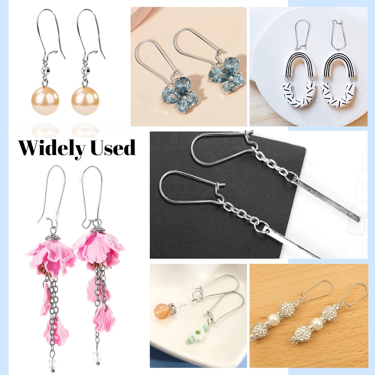 TOAOB 100pcs Earring Hooks Hypoallergenic Stainless Steel Kidney Ear Wires Interchangeable Dangle Earwire Hooks Silver 20mm Earring Findings Parts for DIY Jewelry Making - Image 7