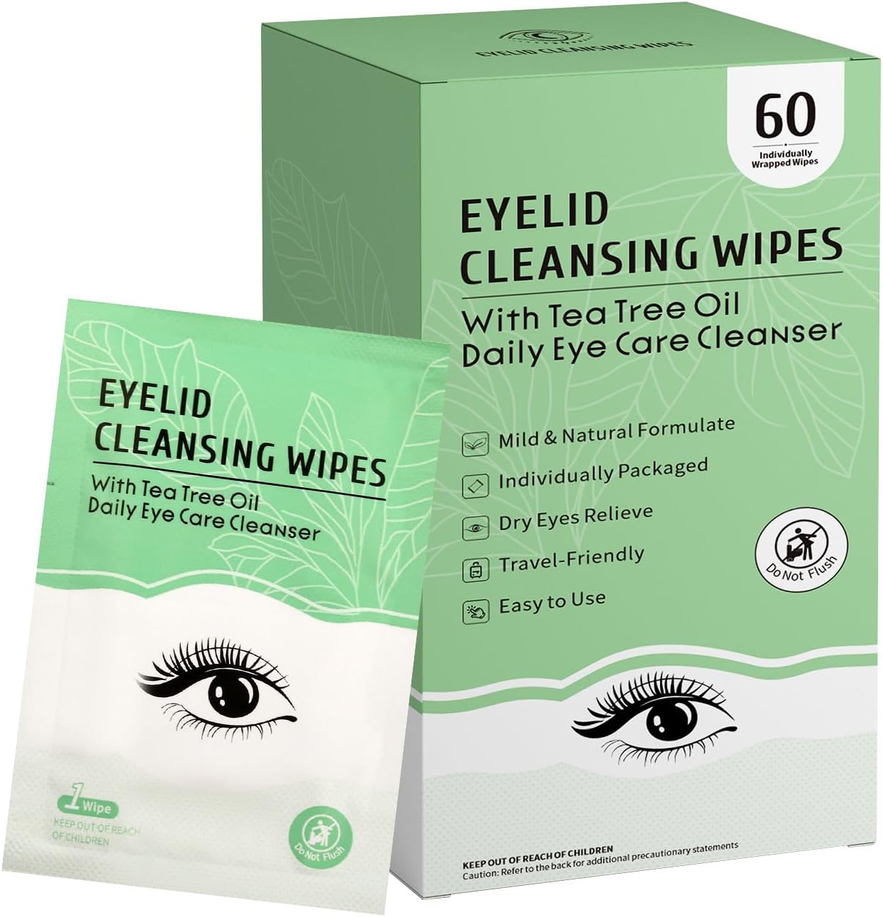 Eyelid Wipes, Gentle Eyelid Cleansing Wipe with Tea Tree Oil, Moisturizing Eye Wipe for People with Dry Eyes, Itchy, Styes & Blepharitis & Lash Wipes Individually Wrapped for Travel (60 count)