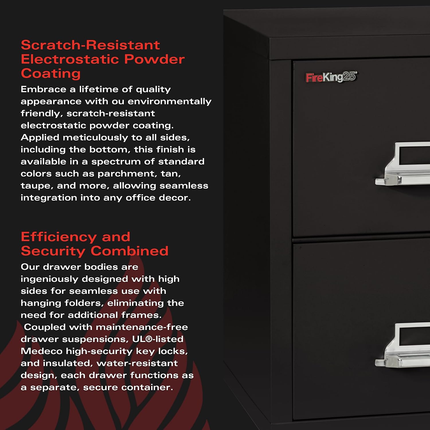 FireKing Vertical 2 Drawer Legal Fire Safe File Cabinet with Key Lock, 1 Hour Fire Rated, UL Rated & Water Resistant Home Safe, Made in The USA, Black