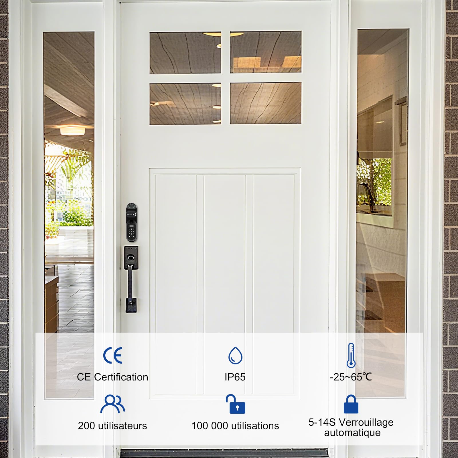 RUILON U81 Serrure connectée à code 30x30 - Cylindre empreinte digitale | Serrure biometrique avec 3 cartes RFID 2 clés, portes 50-95 mm, Facile à installer, Code temporaire, Airbnb Maison Chambre