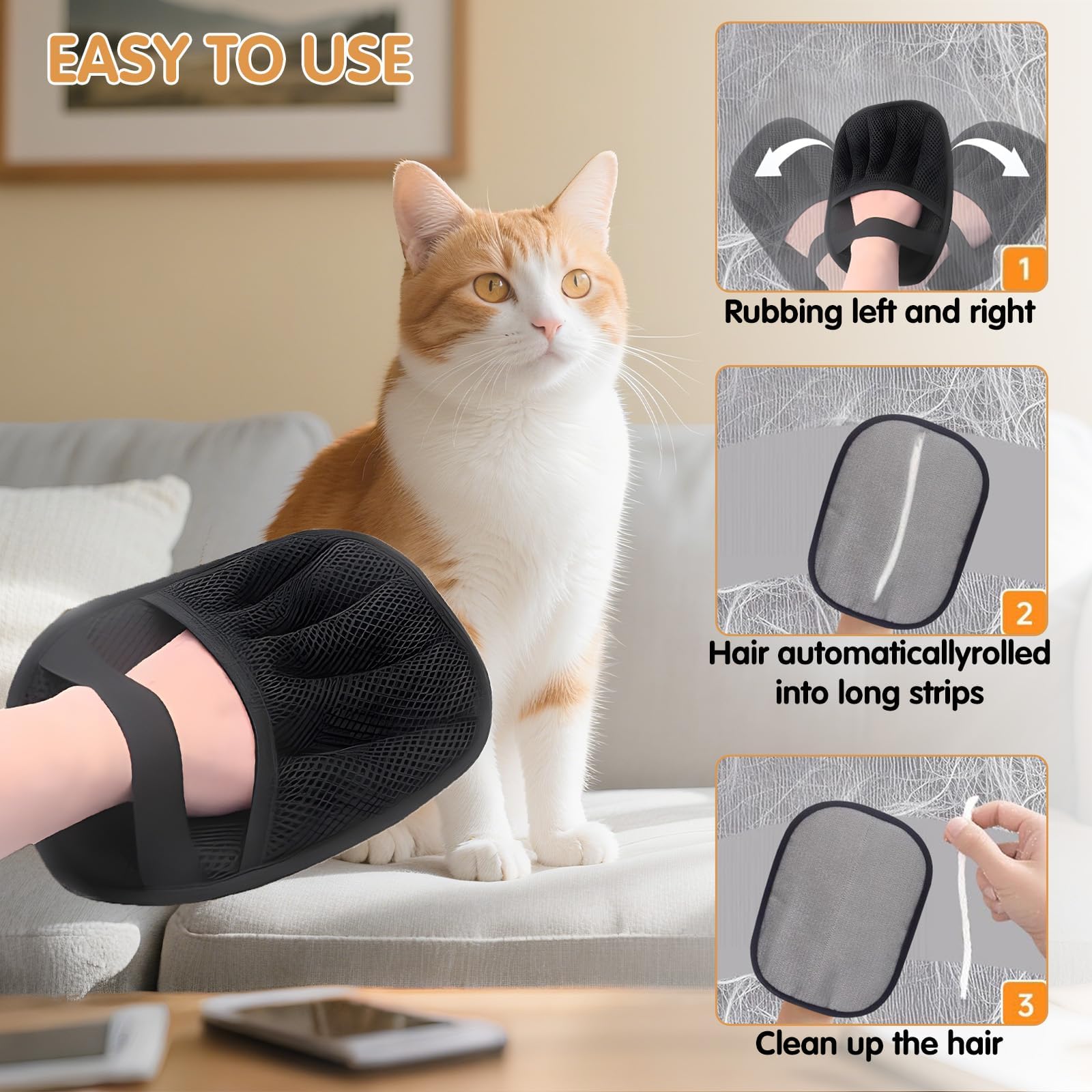 Torven Guanto Peli Gatto - Yomi Pet Guanto per Gatti e Cani, Guanti Statici per Peli Animali, Riutilizzabile & Lavabile, Pet Hair Remover Elettrostatico per Vestiti, Divani, Tappeti, Sedili Auto