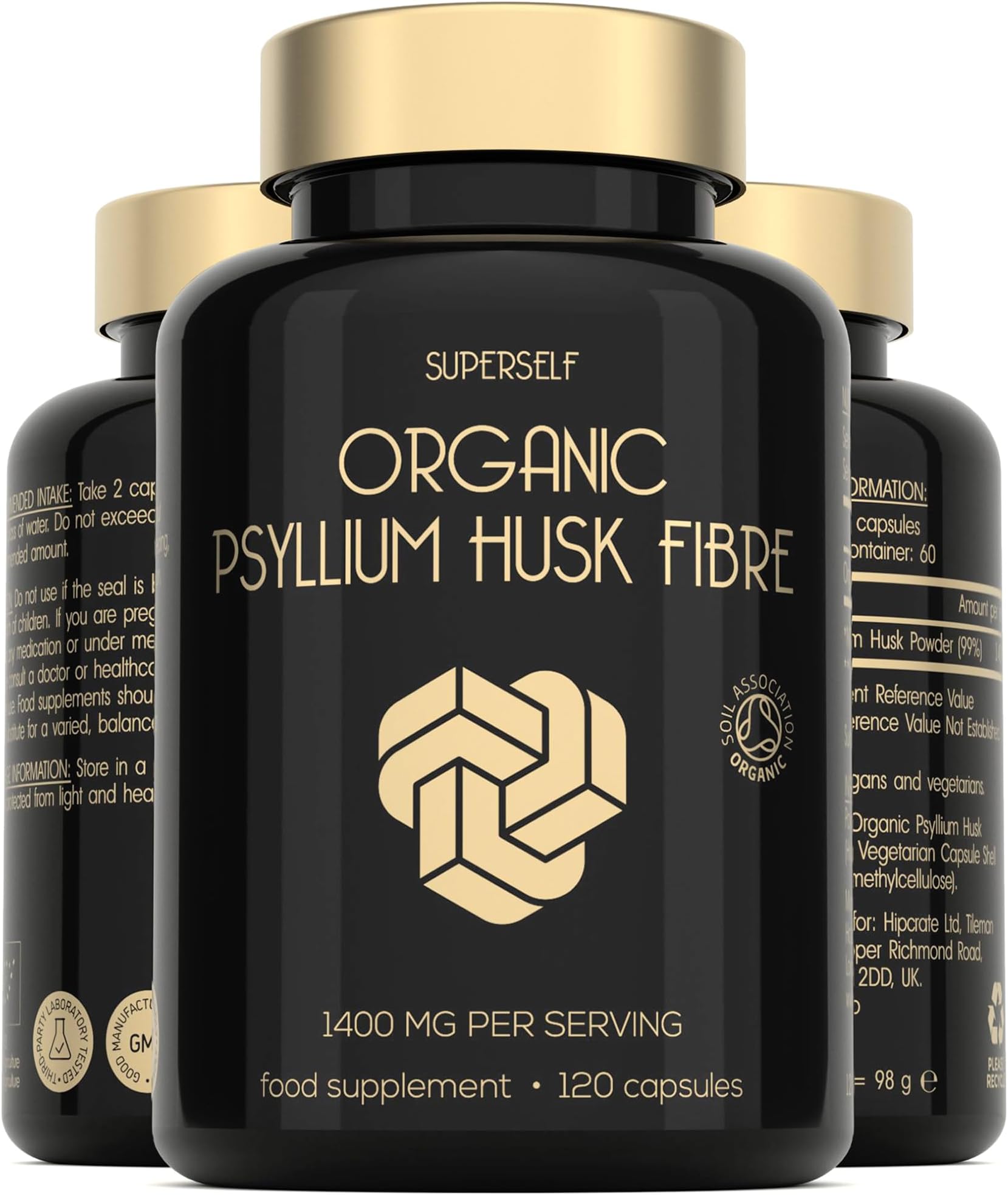 Organic Psyllium Husks Capsules 1400mg - Fibre Supplement for Men & Women - Pure Psyllium Husk Powder - 120 Tablets - High in Soluble Fiber - Certified Organic - Natural Prebiotic from Ispaghula Husk