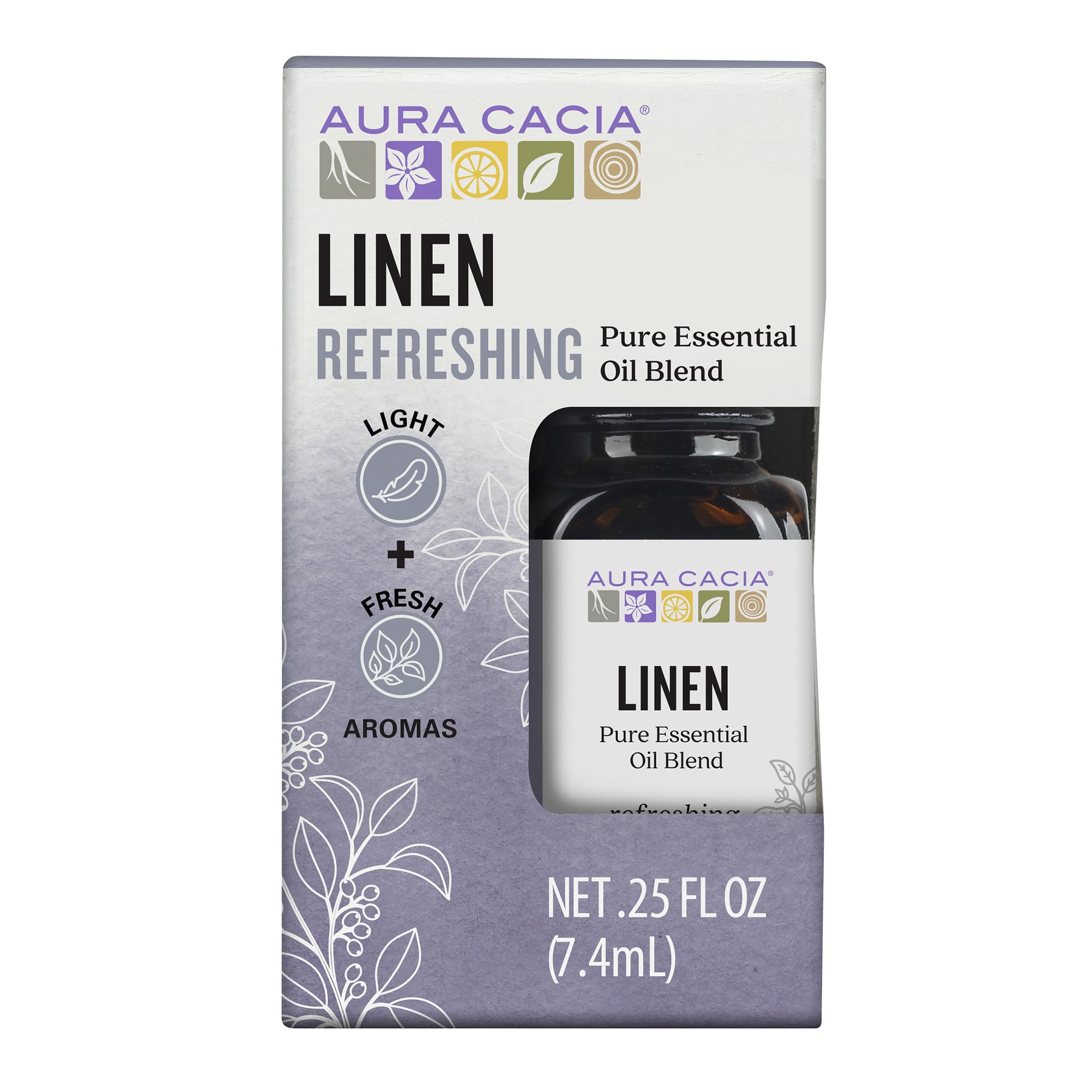Aura Cacia Linen Essential Oil Blend, Boxed 0.25 fl. oz. - Light Aroma, No Synthetic Fragrances
