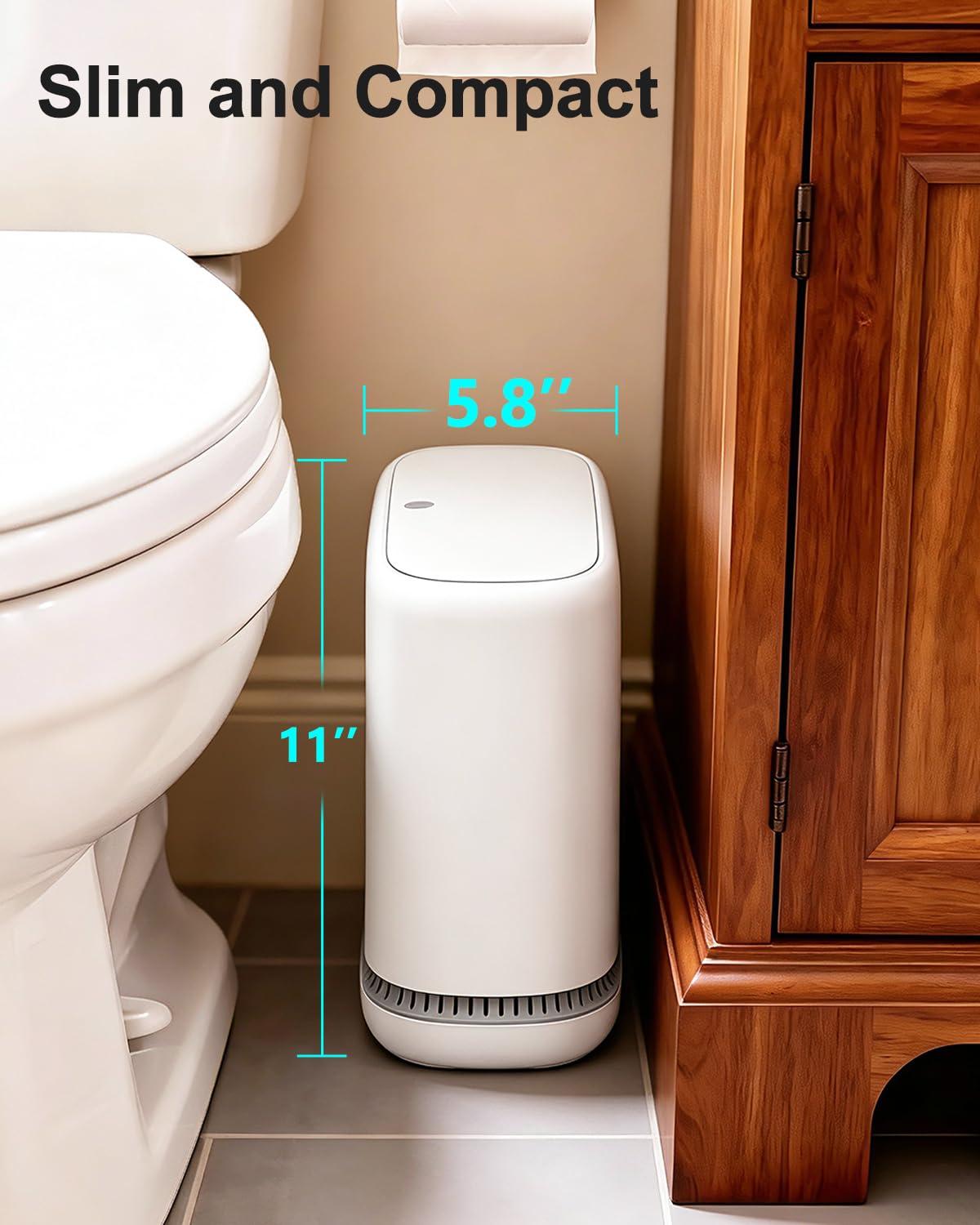 Slim Bathroom Trash Can - 2.3 Gallon with Lid -2 Slim Bathroom Trash Can - 2.3 Gallon with Lid -2