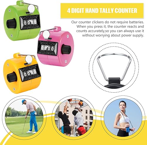 Miniatura 55 de TOODOO Paquete de 6 contadores de mano de 4 dígitos mecánicos de palma, contador de clics de plástico con anillo de dedo de metal para contar Rojo