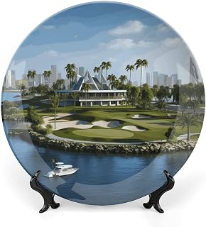 Decorative Tray with Display Stand Golf Yacht Club Printed Bone China Collections Plate Bone China Ornament for Home and Office Wall Decor