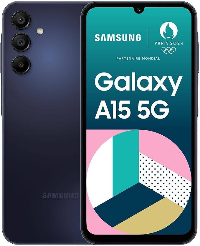 Samsung Galaxy A15 5G 128 Go, Smartphone Android déverrouillé, écran 6,5", batterie 5000 mAh, Bleu nuit, Version FR