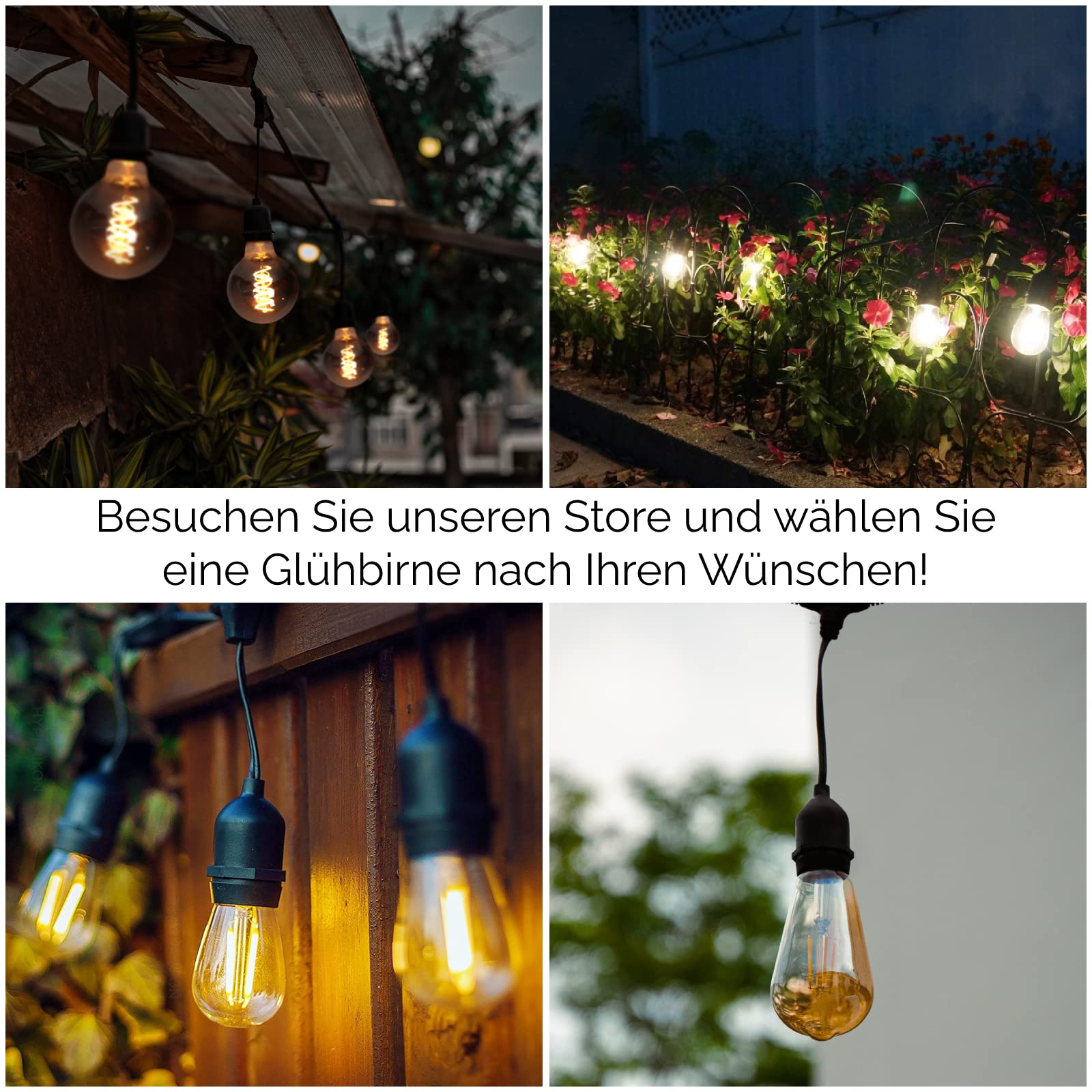 Lumiled Lichterkette Außen 20 Meter 20 Fassungen E27 230V für Garten Biergarten Party Hochzeit Dekoration Terrasse Weihnachten Girlanden verlängerbar Wetterfeste Terrassenbeleuchtung mit Strom