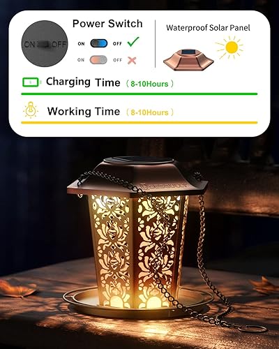 Miniatura 4 de Comedero solar para pájaros para colgar al aire libre, comedero de metal de alta calidad, a prueba de mordeduras, resistente a la intemperie y al