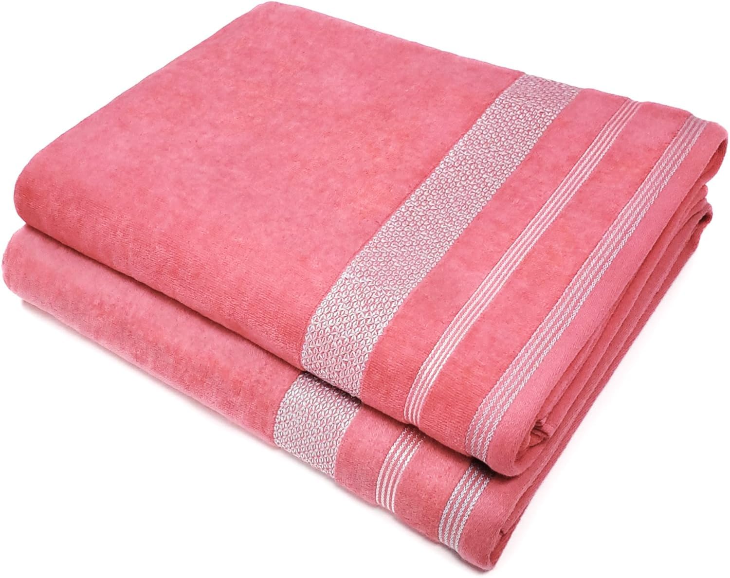 Kaufman - Soft Oversized 35" x 70" Velour Dobby Striped Beach Towels | Absorbent, Quick-Drying | 100% Cotton Thick Beach Towels (PNK)