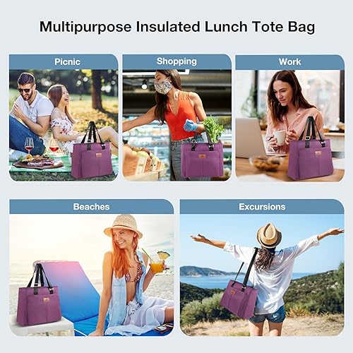 Miniatura 7 de HSHRISH Lonchera grande aislada para mujer, bonita bolsa de almuerzo a prueba de fugas con correa ajustable, bolsas de almuerzo para mujer, para