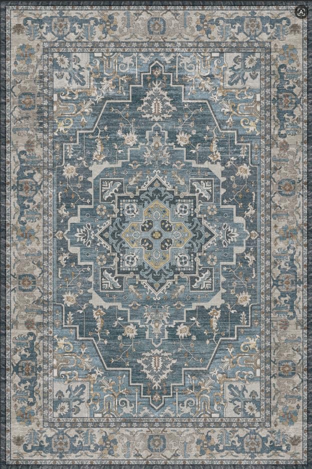 Image of Tangsoo 2x5 Washable Runner Rugs for Hallway, Vintage Non Slip Runner Blue