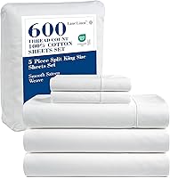 Vista 42 de LANE LINEN Juego de sábanas y fundas de almohada de algodón grueso de 600 hilos, 100 % algodón mercerizado, suave y suave como un hotel, con acabado