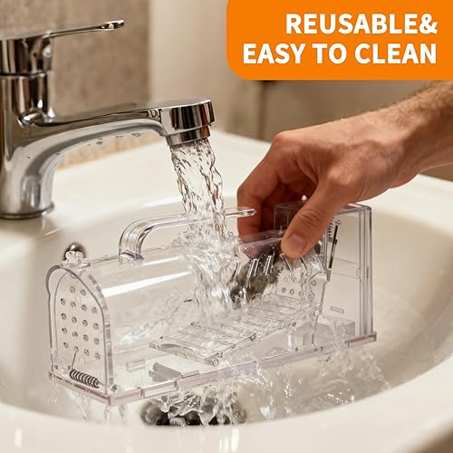 Miniatura 7 de Trampa humana para ratones, trampa de jaula en vivo para animales de interior, gatillo de pedal sensible, trampa extendida transparente para ratas