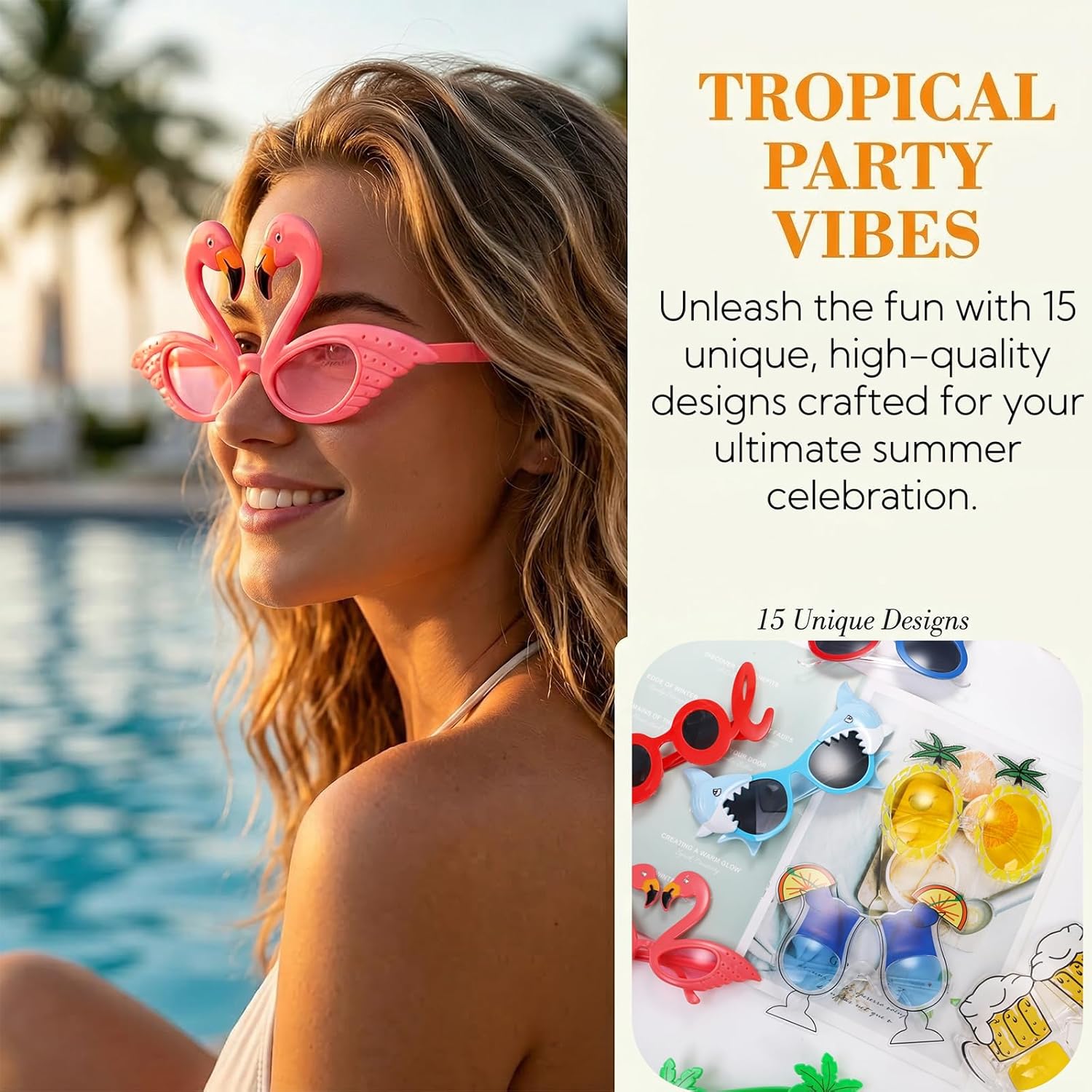 Pumtus 15 Pairs Luau Party Sunglasses, Plastic Novelty Funny Hawaiian Glasses, Tropical Fancy Dress Props, Summer Sunglasses Party Favors, Photo Booth Props, Party Accessory for Birthday, Themed Party