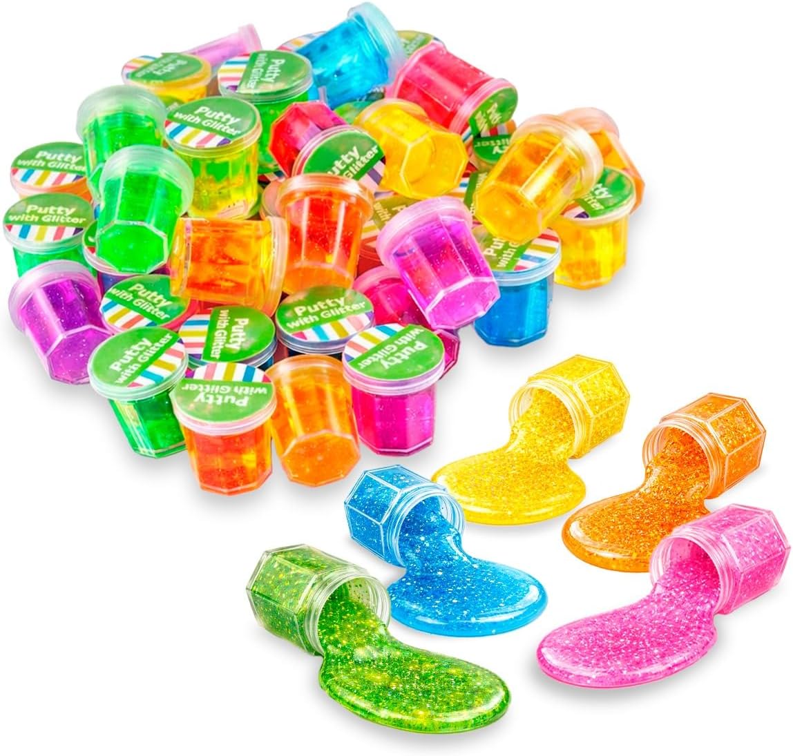 Playbees Mini Silly Slime Party Favors with Glitter – Bulk Noise Putty Fidget Toys for Kids, Egg Filler Toys, Small Slime Gifts - 48 Pack