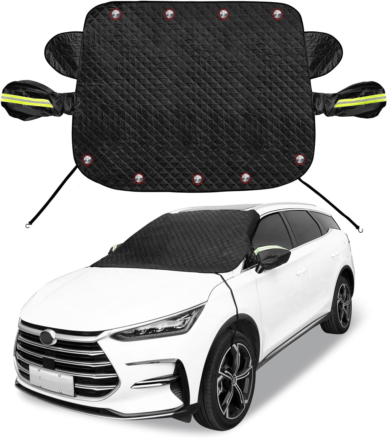 Car Windshield Cover for Ice and Snow Magnetic Car Anti-Snow Cover for SUV Truck 4-Layer for All-Weather Automotive Frost Snow Covers with Mirror Protectors, Fits Most Cars